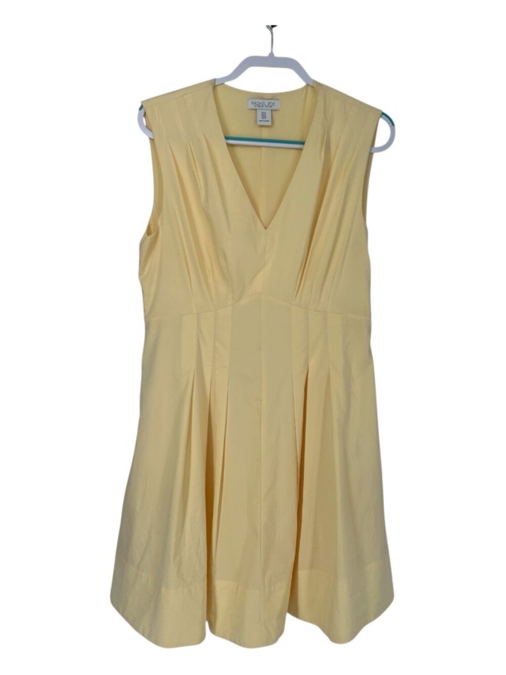 Rachel Zoe Yellow Fit & Flare Pleated Dress 12 V-neck Sleeveless Summer Preppy
